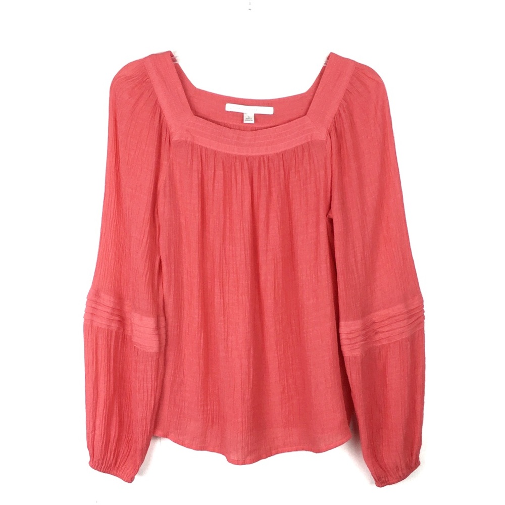Womens Shirt Size Small Lauren Conrad Coral Sheer Crepe Square Neck Long Sleeves - Picture 2 of 6
